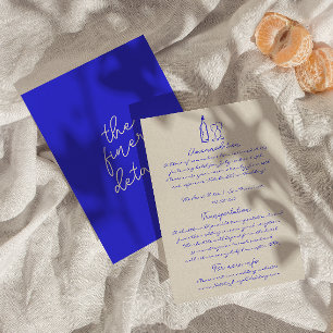 Hand Written Drawn Blue Retro Wedding Details Enclosure Card