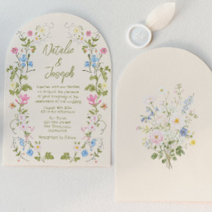 Hand Written Drawn Floral Summer Arched Wedding Invitation