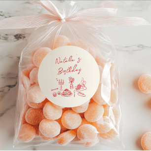 Hand Written Drawn Fun Tableware Birthday Dinner Classic Round Sticker