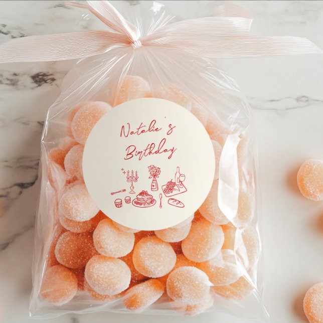 Hand Written Drawn Fun Tableware Birthday Dinner Classic Round Sticker (Creator Uploaded)