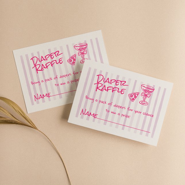 Hand Written Drawn Pink Pizza Baby Diaper Raffle  Enclosure Card (Creator Uploaded)