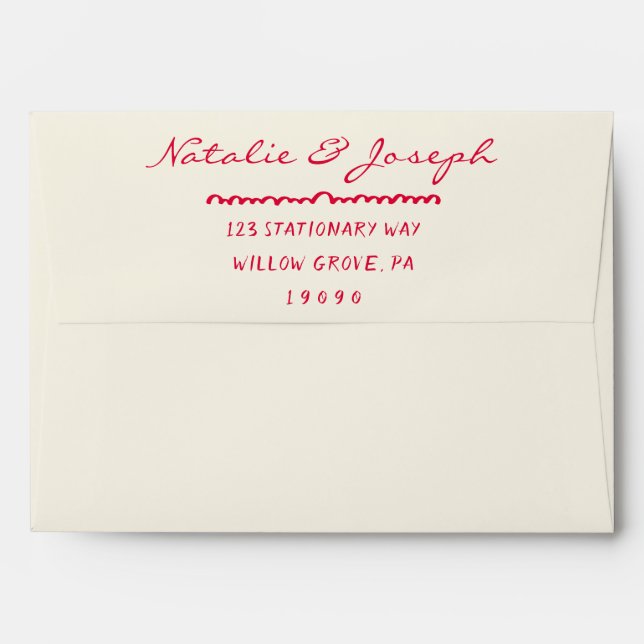 Hand Written drawn Quirky Retro Trendy Wedding  Envelope (Back (Top Flap))