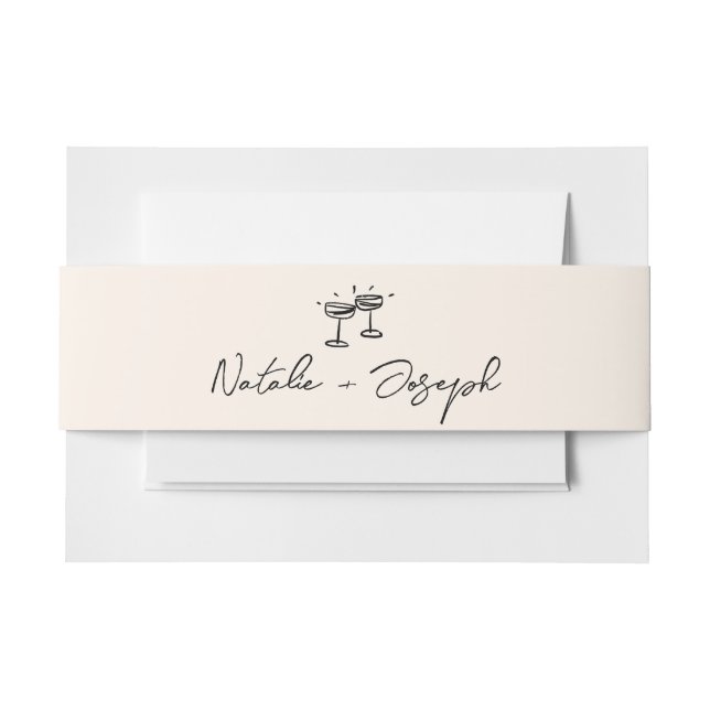 Hand Written Drawn Retro Calligraphy Boho Wedding Invitation Belly Band (Front Example)