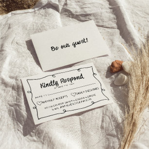Hand Written Drawn Retro Frame Modern Wedding RSVP Card