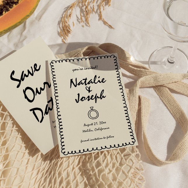 Hand-Written Drawn Retro Frame Quirky Wedding Save The Date (Creator Uploaded)