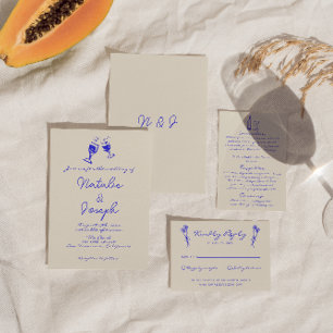 Hand Written Drawn Retro Fun Unique Wedding Invitation