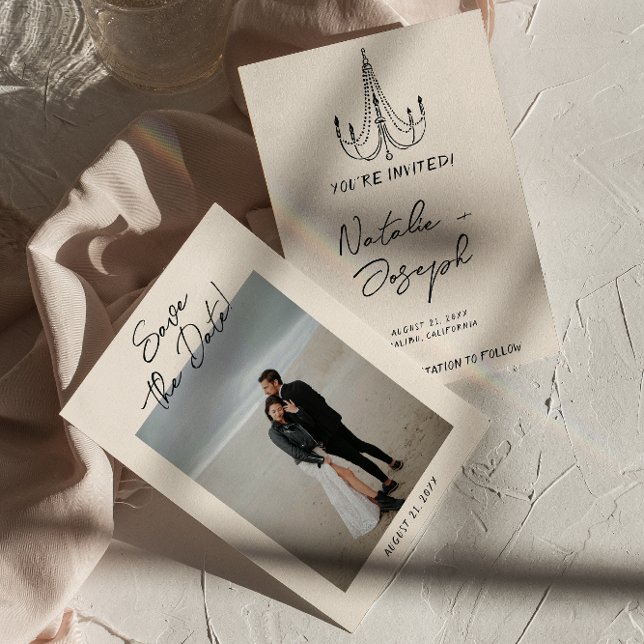 Hand Written Drawn Retro Quirky Photo Wedding Save The Date (Creator Uploaded)