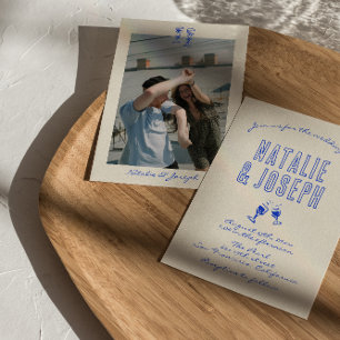 Hand Written Drawn Retro Vintage Photo Wedding Invitation
