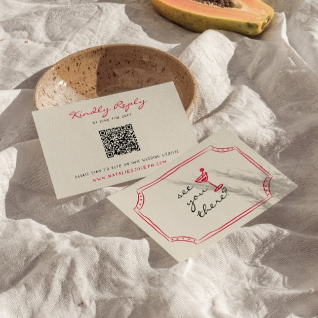 Hand Written Drawn Retro Whimsical QR Code Wedding RSVP Card (Creator Uploaded)