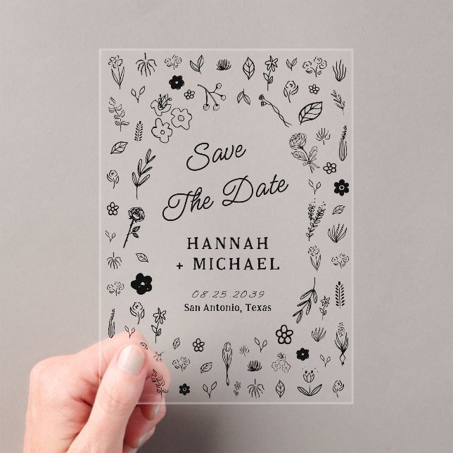 Hand Written Drawn Sketch Flowers Wedding Acrylic Invitations (Insitu (Handheld))