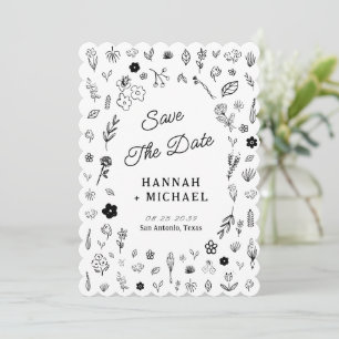 Hand Written Drawn Sketch Flowers Wedding Save The Date