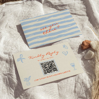 Hand Written Drawn Whimsical QR Code Wedding RSVP Card