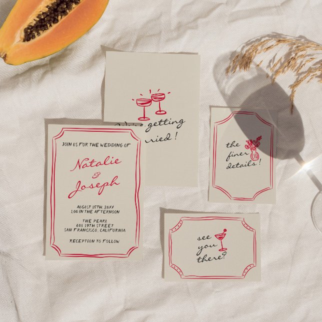 Hand Written Drawn Whimsical Retro Fun Wedding     Invitation (Creator Uploaded)