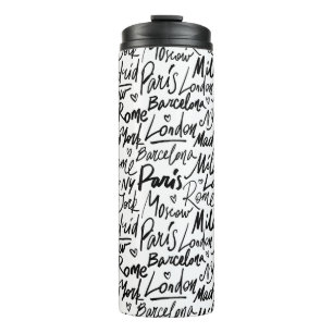 Hand Written Famous Cities of the World Pattern Thermal Tumbler