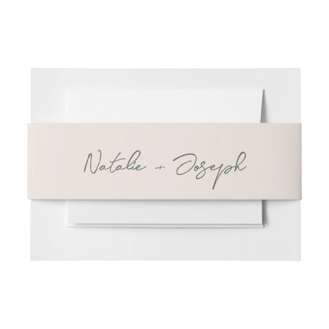  Hand Written Green Fun Calligraphy Boho Wedding Invitation Belly Band (Front Example)
