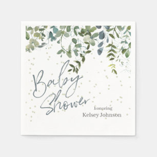 Hand-Written Greenery Eucalyptus Baby Shower Napkin