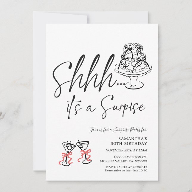 Hand Written It's a Surprise Cake Birthday Party Invitation (Front)
