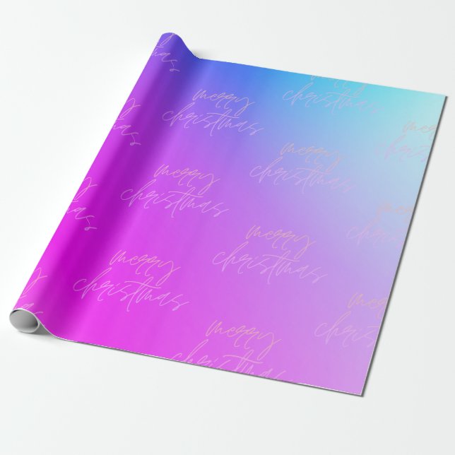 Hand Written Merry Christmas Fun Gradient Elegant Wrapping Paper (Unrolled)