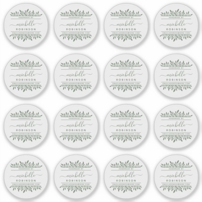 Hand-written Name Sage Green Botanical Handmade By (Front)