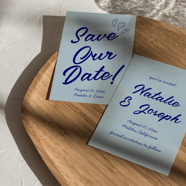Hand Written Navy Colourful Retro Modern Wedding Save The Date (Creator Uploaded)