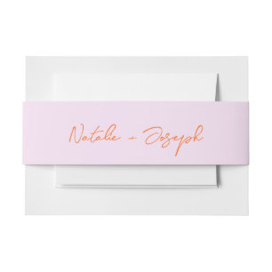 Hand Written Orange Pink Whimsical Wedding Fun Invitation Belly Band