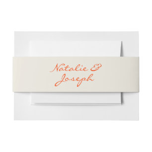Hand Written Orange Retro Whimsical Fun Wedding  Invitation Belly Band