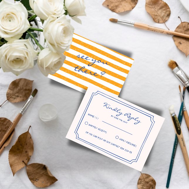 Hand Written Pinstripes Painted Italian Wedding  RSVP Card (Creator Uploaded)