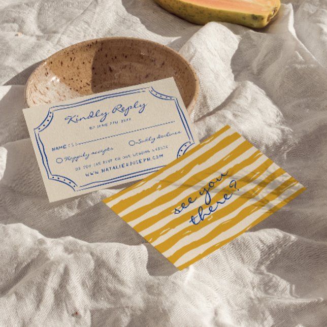 Hand Written Pinstripes Painted Italian Wedding RSVP Card (Creator Uploaded)