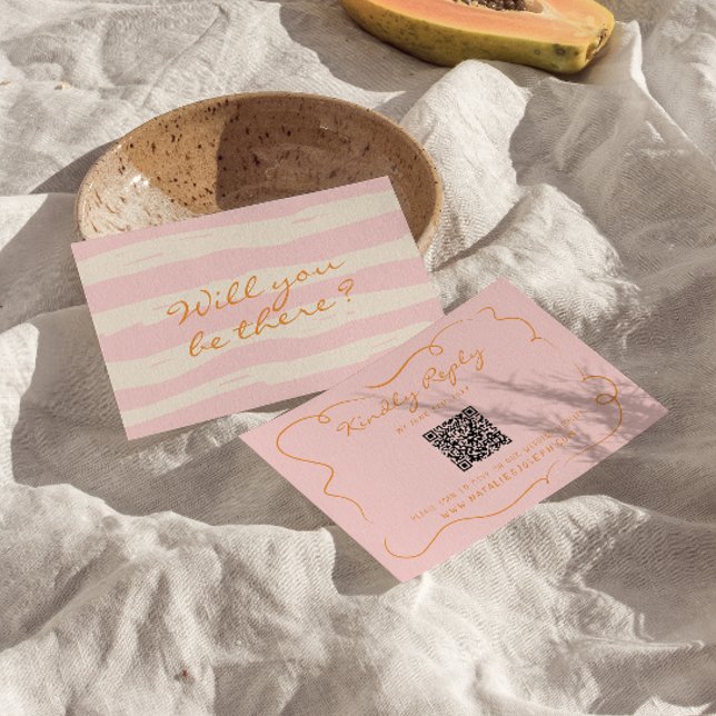Hand Written Pinstripes QR Code Colourful Wedding RSVP Card (Creator Uploaded)