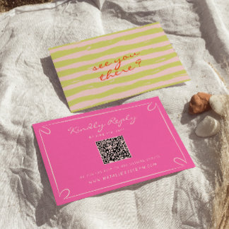 Hand Written Pinstripes Whimsical QR Code Wedding RSVP Card