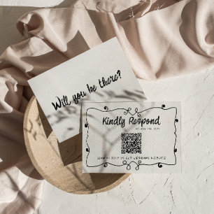 Hand Written QR Code Retro Frame Modern Wedding RSVP Card