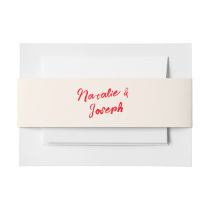 Hand Written Red Retro Unique Modern Wedding Invitation Belly Band