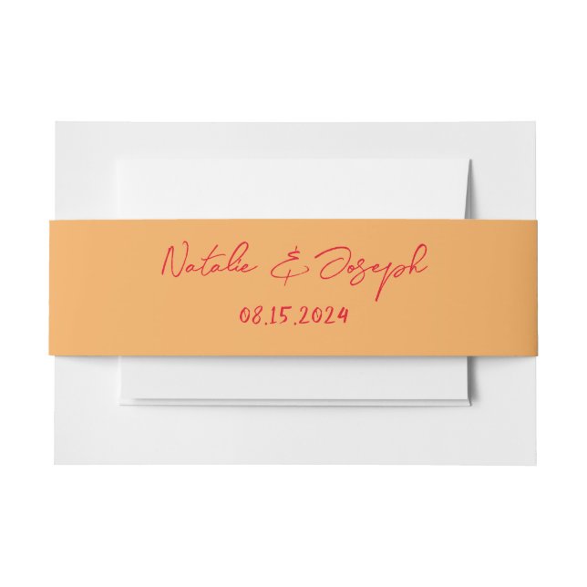 Hand Written Retro Colourful Fun Modern Wedding  Invitation Belly Band (Front Example)