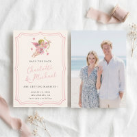 Hand Written Retro Cupid Cherub Pink Wedding