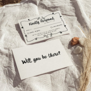 Hand Written Retro Unique Frame Modern Wedding RSVP Card