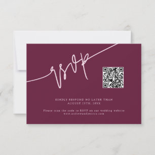 Hand Written Script Cranberry Wedding QR Code RSVP Card