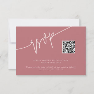 Hand Written Script Dusty Pink Wedding QR Code RSVP Card