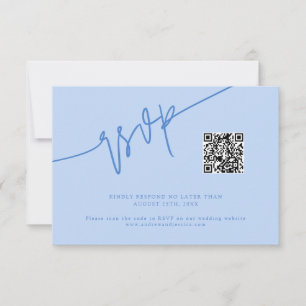 Hand Written Script Icy Blue Wedding QR Code RSVP Card