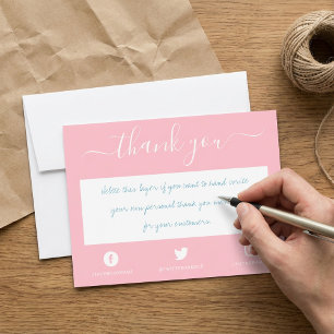 Hand written social thank you insert card.