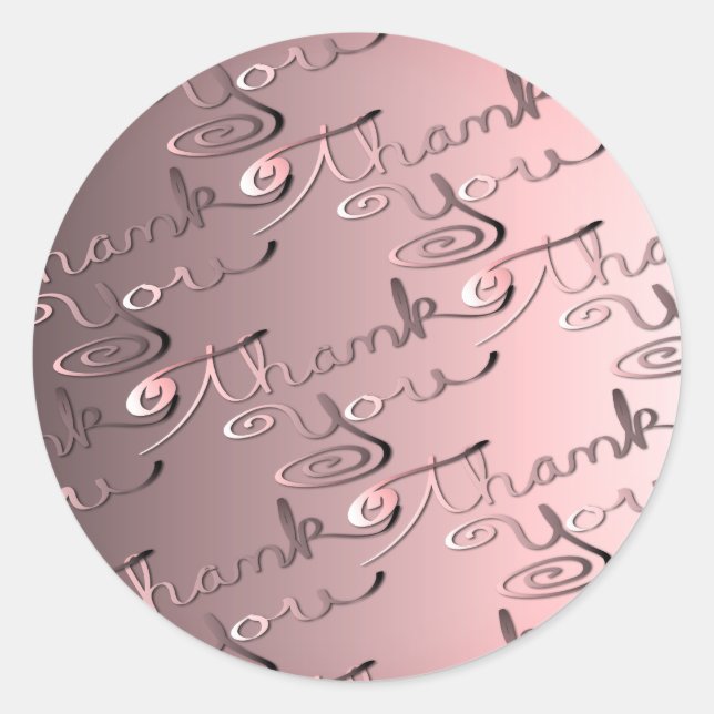 Hand Written "Thank You" Rose Silver Classic Round Sticker (Front)