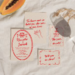 Hand-Written Vintage Unique Modern Quirky Wedding Invitation<br><div class="desc">This wedding invitation is perfect for your wedding if you are looking for an elegant unique and easy editable invitation .An elegant unique simple minimalist cream and vivid red hand drawn wedding template invitation. Which features plain creamy vintage background on the front and hand drawn frame. And red hand written...</div>