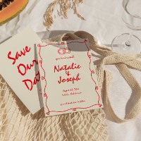 Hand-Written Vivid Red Retro Unique Quirky Wedding