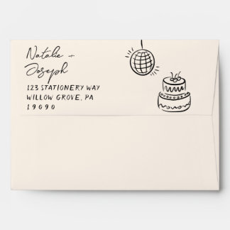 Hand Written Whimsical Retro Trendy Cake Wedding Envelope