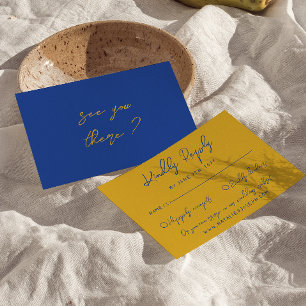 Hand Written Yellow Blue Italian Retro Wedding RSVP Card