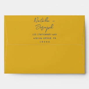 Hand Written Yellow Blue Retro Italian Wedding Envelope