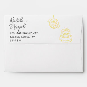 Hand Written Yellow Retro Trendy Cake Wedding Envelope