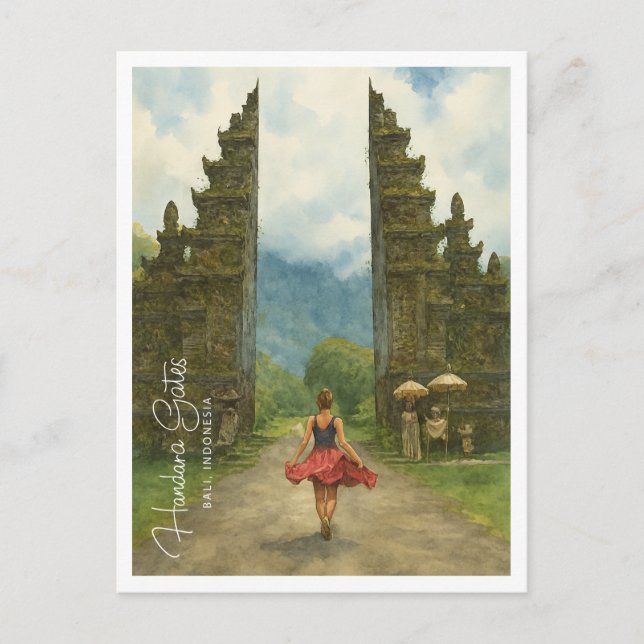 Handara Gate Bali Watercolor – Asia Travel Holiday Postcard (Front)