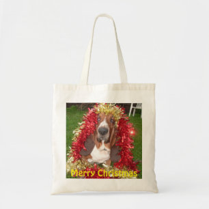 Handbag Merry Christmas Basset Hound In Garland