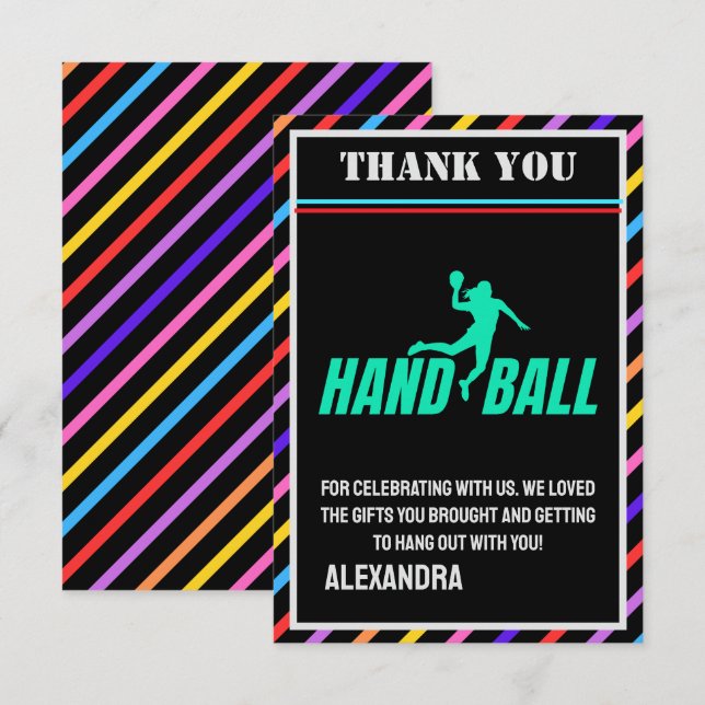 Handball Birthday Party, Handball Girl Player  Thank You Card (Front/Back)