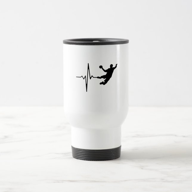 Handball - Handball Player Heartbeat Travel Mug (Center)